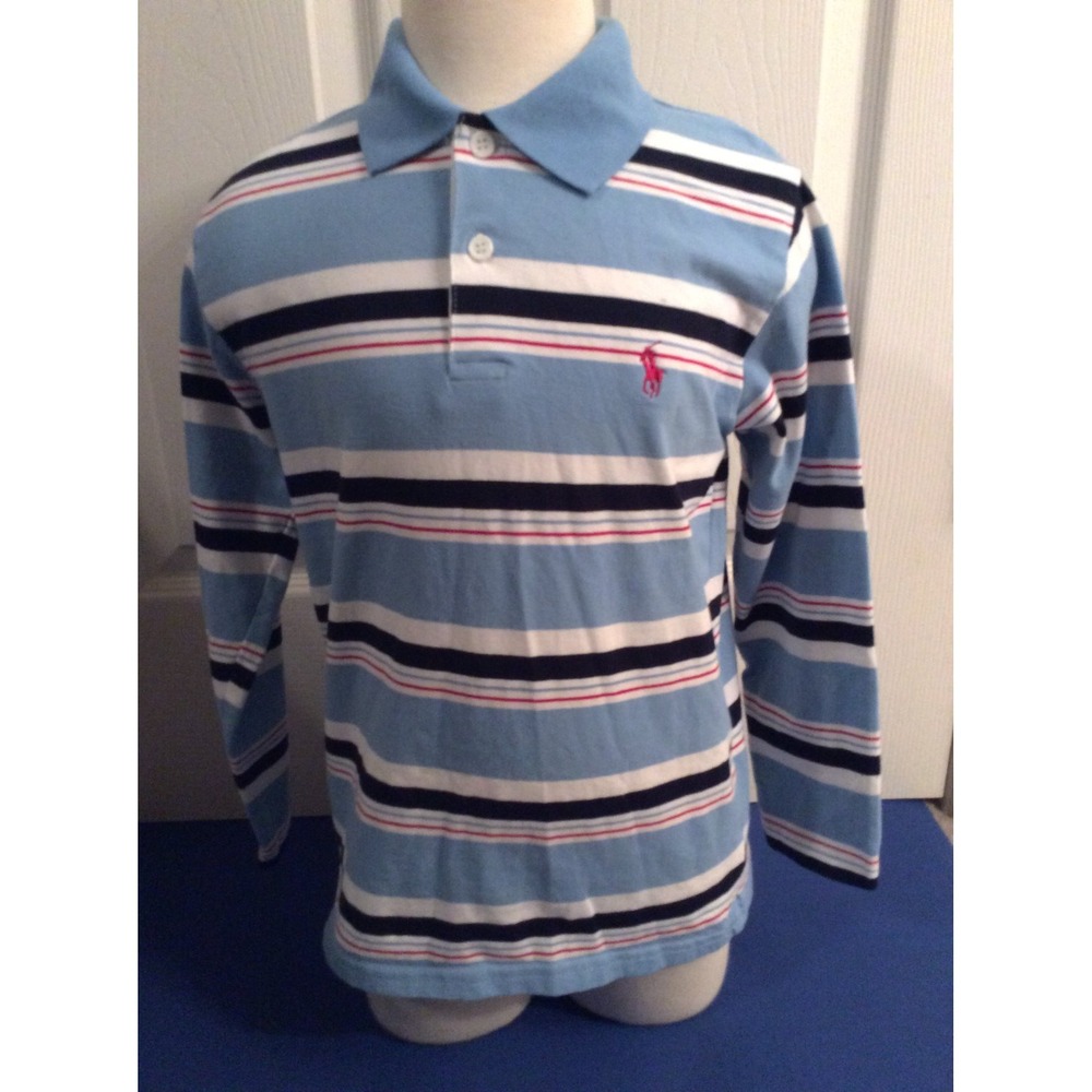 Polo Fushi Striped Long Sleeve Shirt Blue Red White Stripes Size 4T